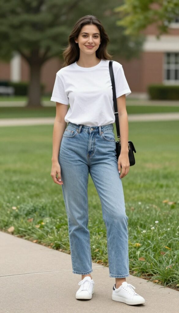 1. Classic White Tee and High-Waisted Jeans