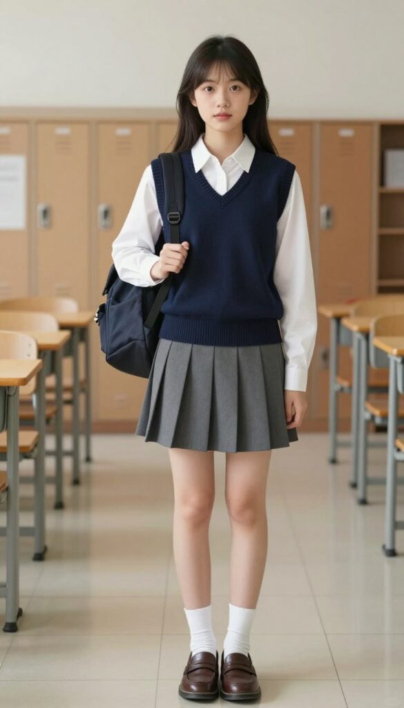 5. Oxford Shirt + V-Neck Sweater + Pleated Trousers