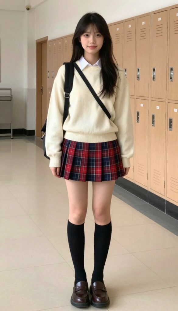 15. Plaid Skirt with a Solid Sweater