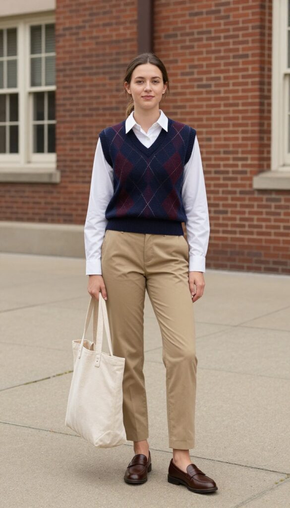 3. Sweater Vest With Button-Down and Trousers