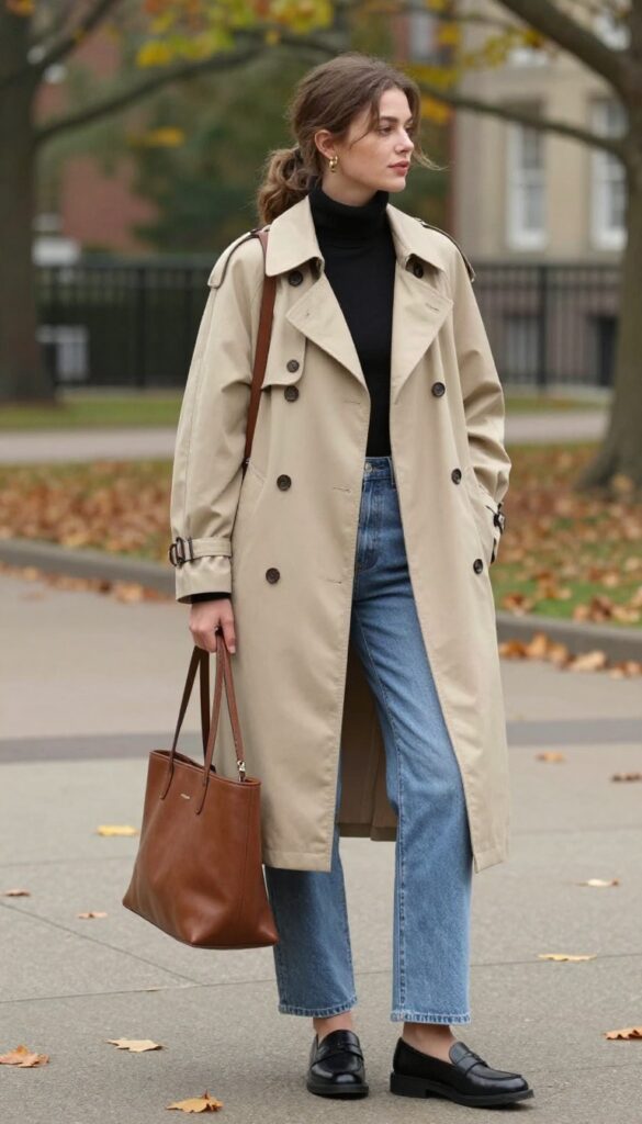 14. Trench Coat with a Turtleneck and Jeans