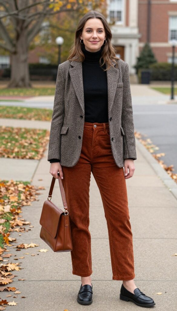 3. Corduroy Pants with a Turtleneck and a Blazer