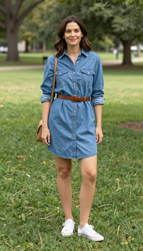 13. Denim Shirt Dress with a Belt