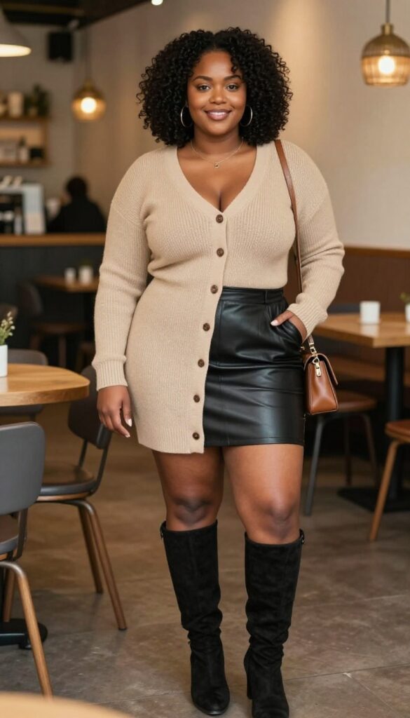14. Cardigan as a Top + Mini Skirt