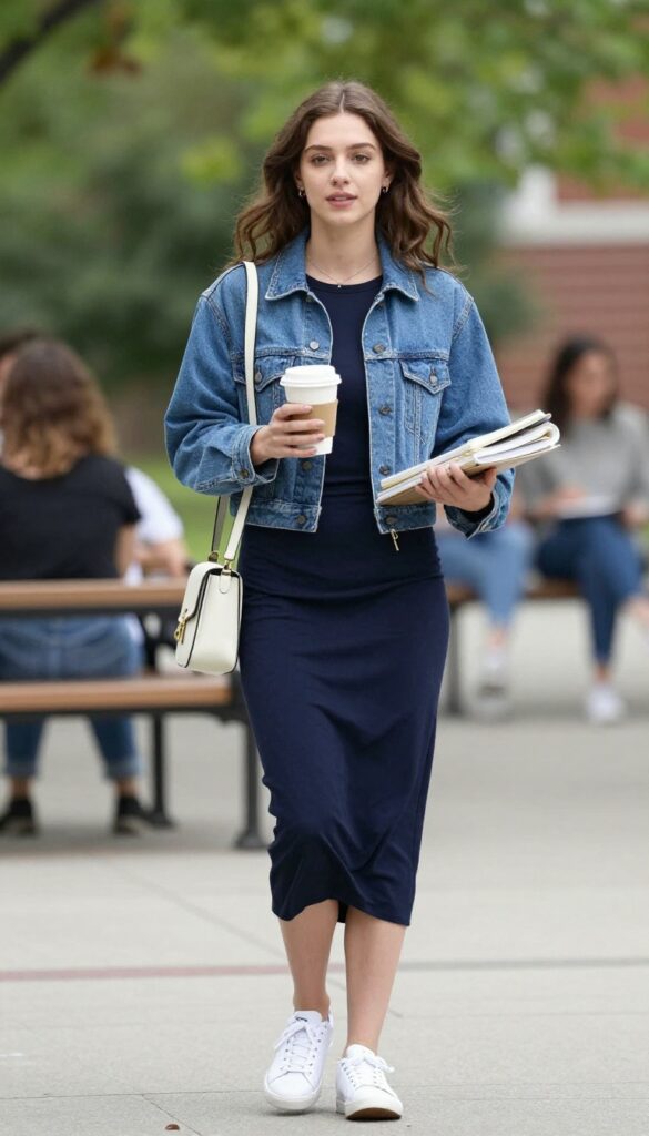 9. Denim Jacket and Midi Dress