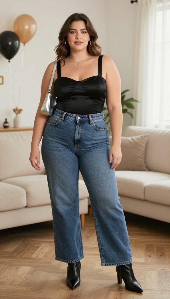 10. Corset Top with Wide-Leg Jeans