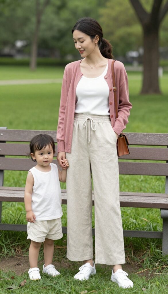 7. Wide-Leg Pants + Fitted Tank + Cardigan