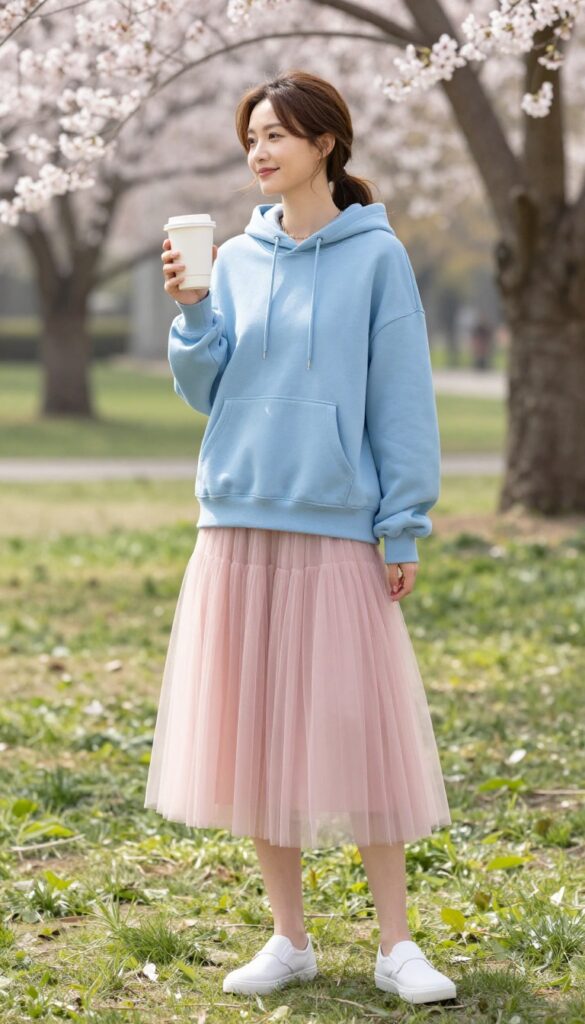 4. Pastel Hoodie with a Tulle Skirt