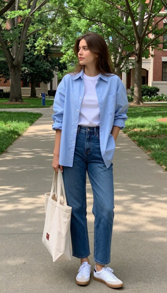 5. Layered Button-Down Over a Tee