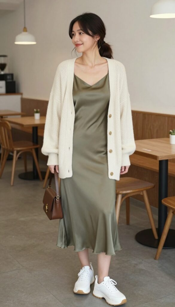 2. Slip Dress with a Chunky Cardigan