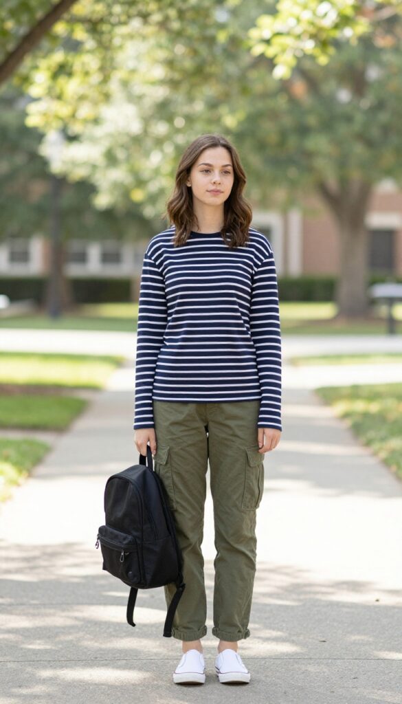 3. Striped Long-Sleeve Tee and Cargo Pants