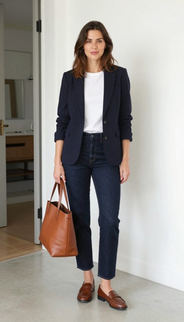 1. The Blazer + Jeans + White Tee Combo