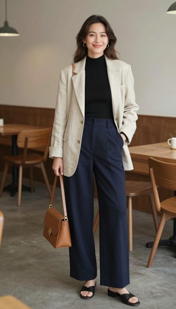 2. Longline Blazer + Bodysuit + Wide-Leg Trousers