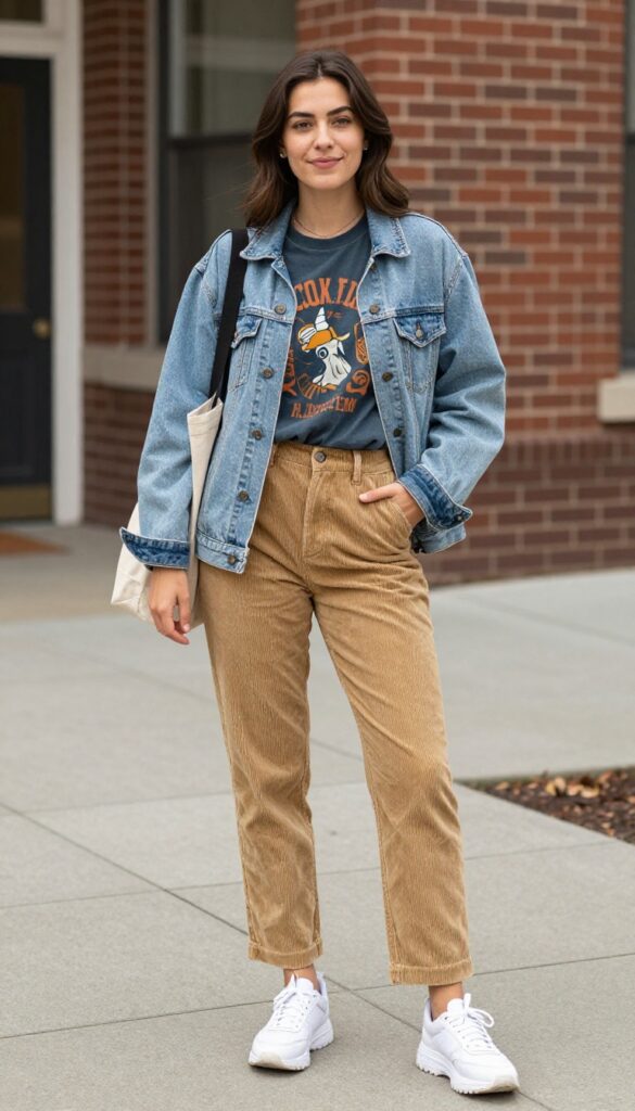 3. Graphic Tee with Corduroy Pants