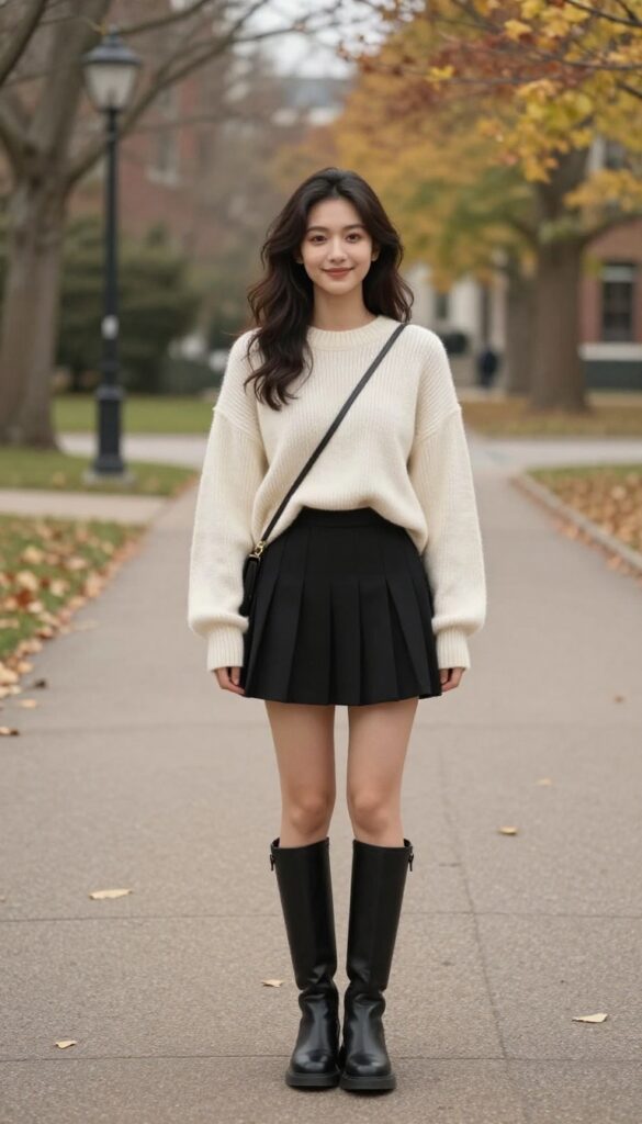 7. Pleated Skirt and a Chunky Sweater