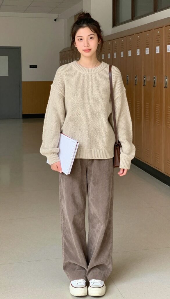 2. Cozy Sweater and Corduroy Pants