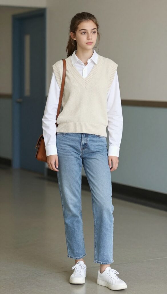 11. Knit Vest Over a Button-Down
