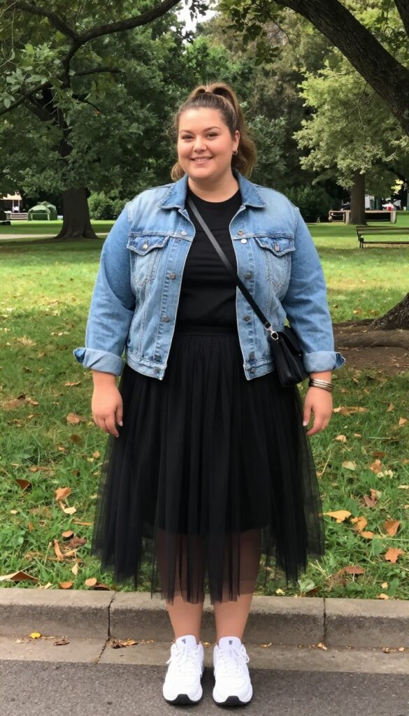 9. Denim Jacket with Shoulder Pads and a Tutu Skirt