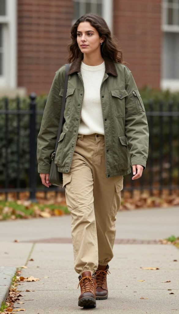 12. Utility Jacket with a Sweater and Cargo Pants