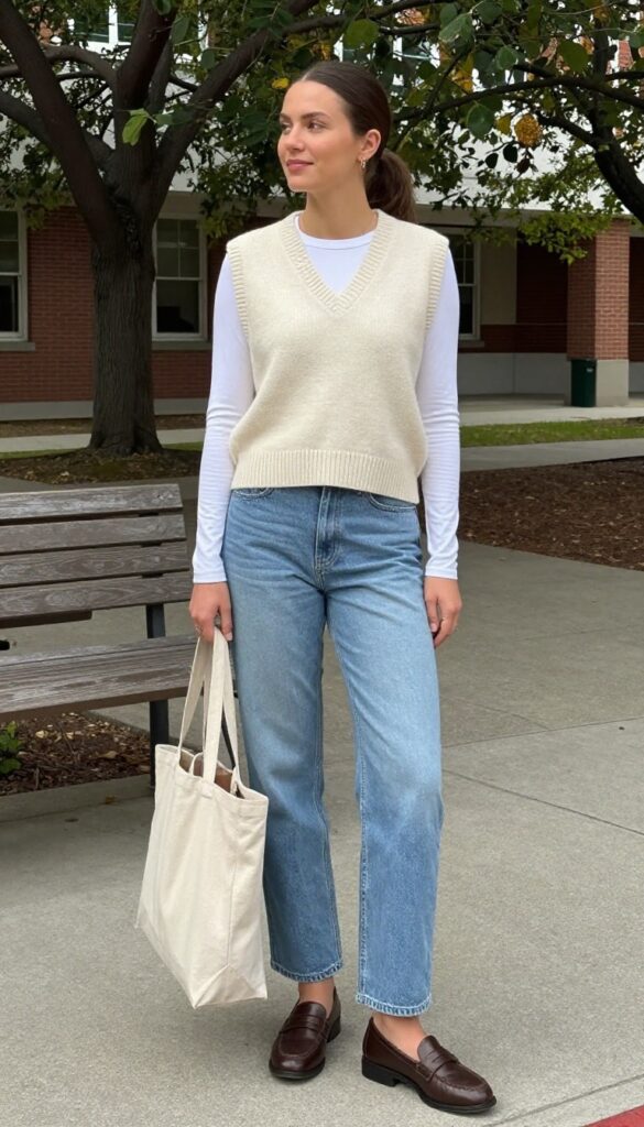 6. Knit Vest and White Tee