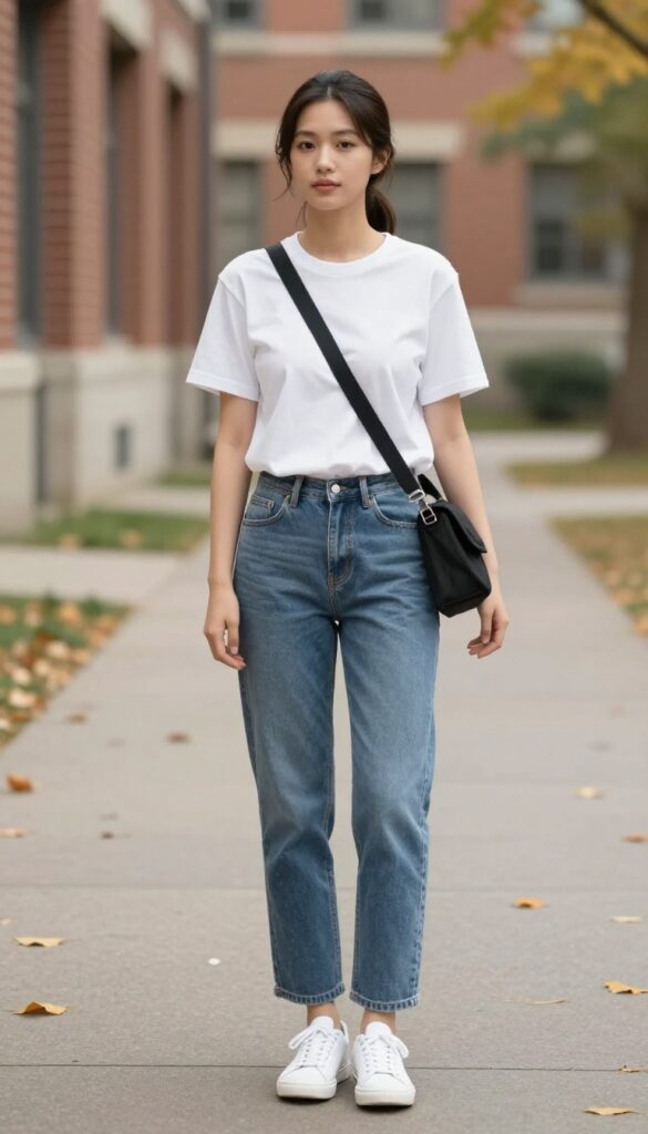 1. Classic White Tee and Straight-Leg Jeans