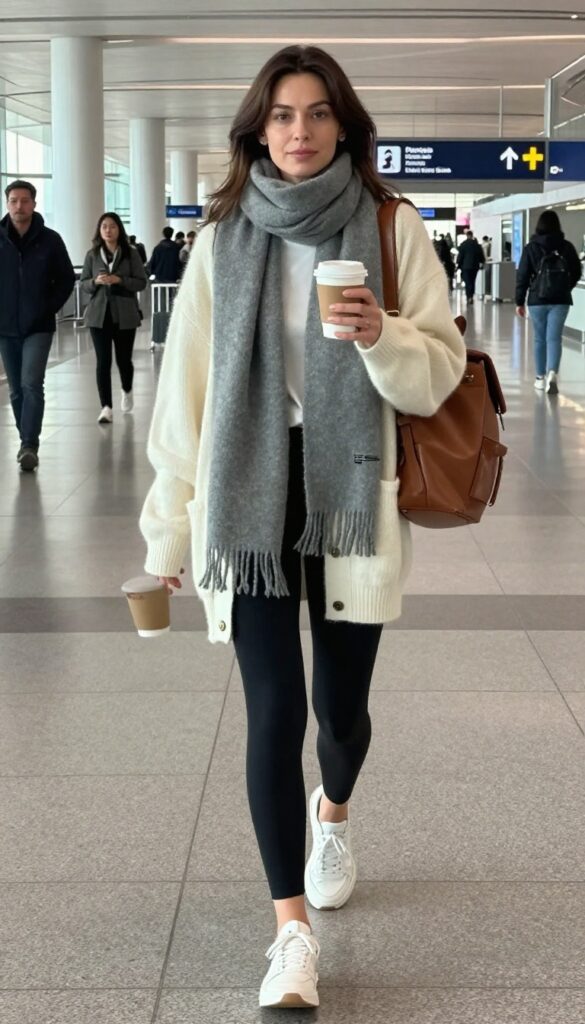 10. Travel Comfort: Long Cardigan and Slip-Ons