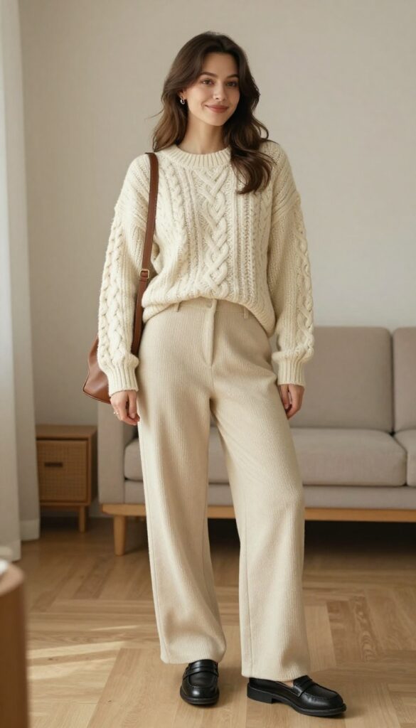 6. Cozy Knit and Wide-Leg Trousers