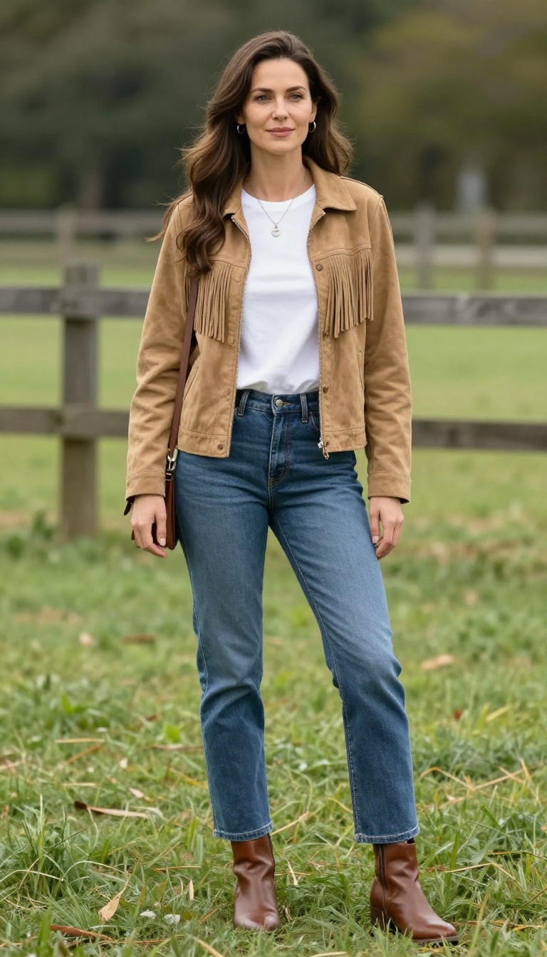 3. Fringe Jacket over a Simple Tee and Jeans