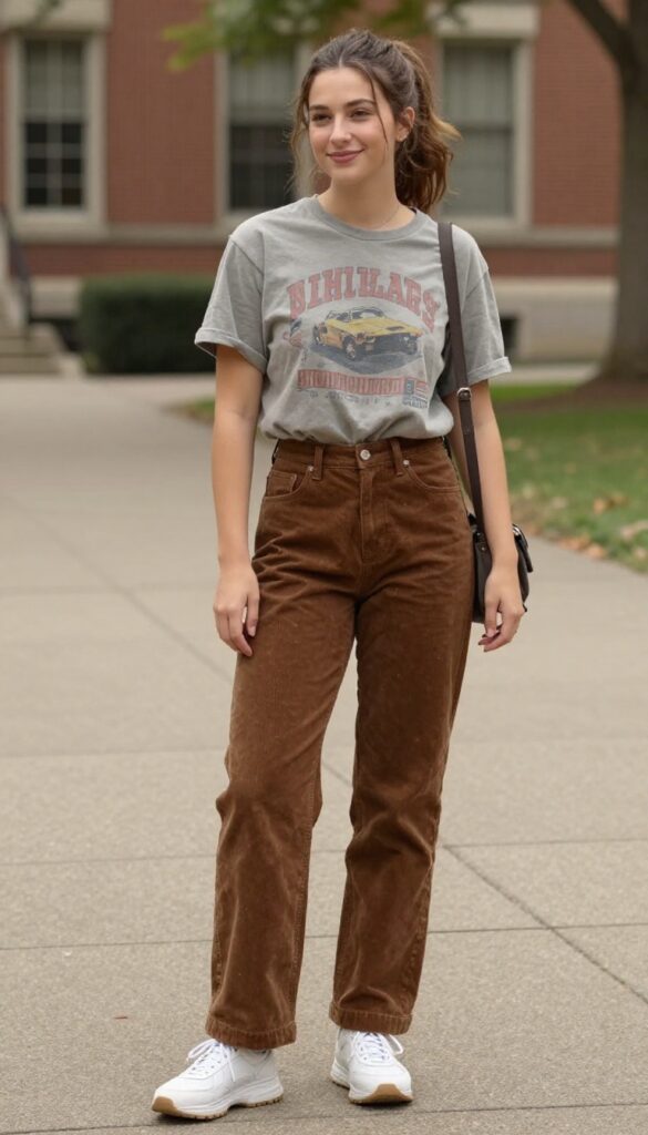 8. Graphic Tee and Corduroy Pants
