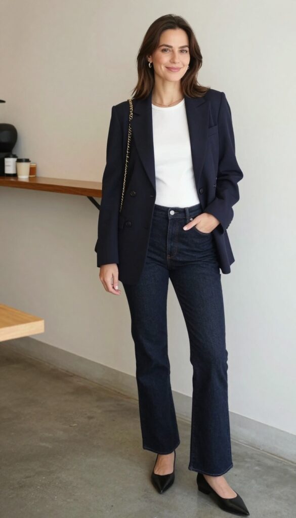 8. Structured Blazer Over a Soft Shell and Cropped Flare Pants