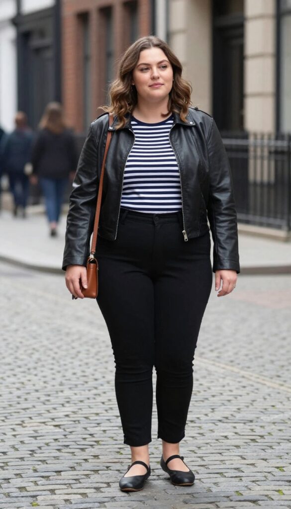 12. Leather Jacket + Breton Top + Cigarette Pants