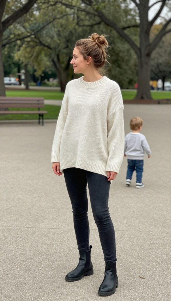 11. Pull-On Poncho + Skinny Jeans + Chelsea Boots