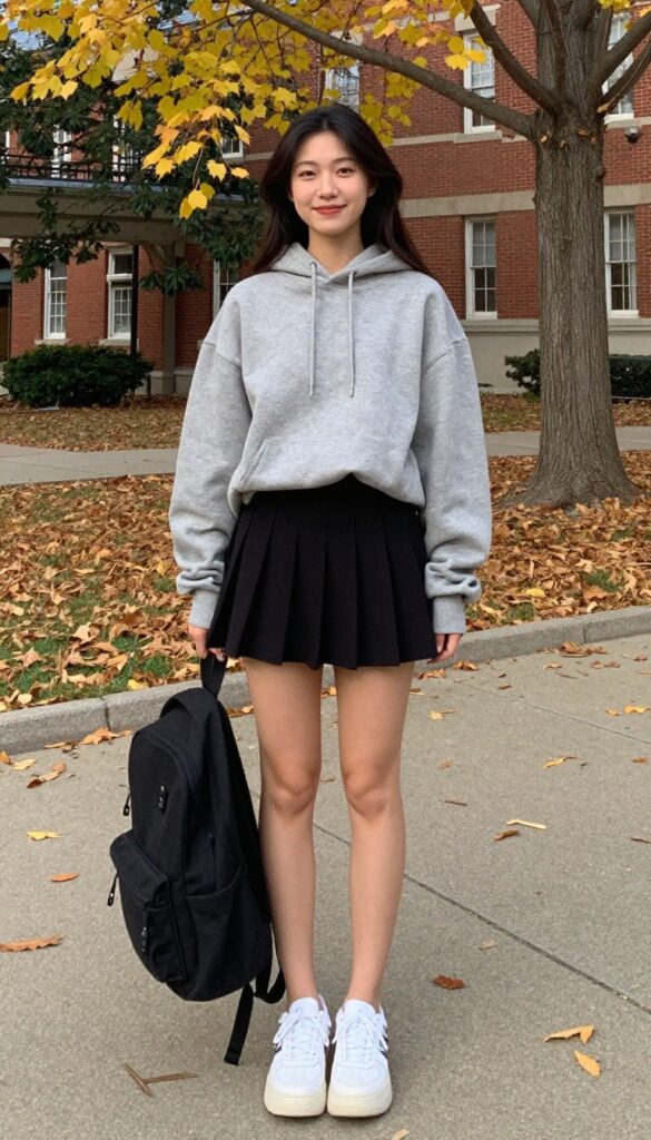 4. Hoodie and Pleated Skirt