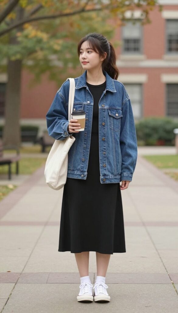 6. Denim Jacket and Midi Dress
