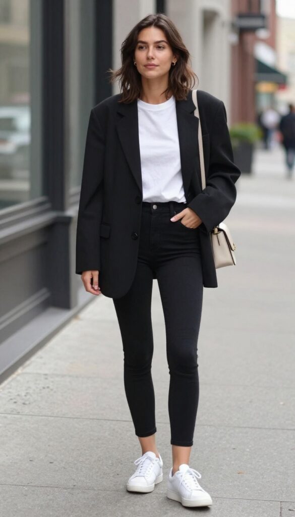 4. The Oversized Blazer and Bike Shorts