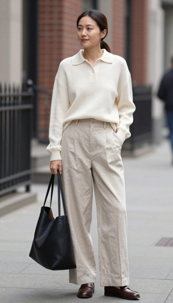 5. Knit Polo and Wide-Leg Trousers