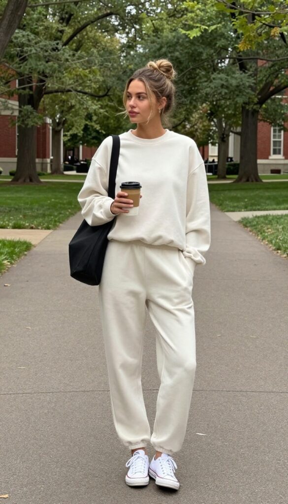 15. Matching Sweatsuit with White Sneakers and a Crossbody Bag