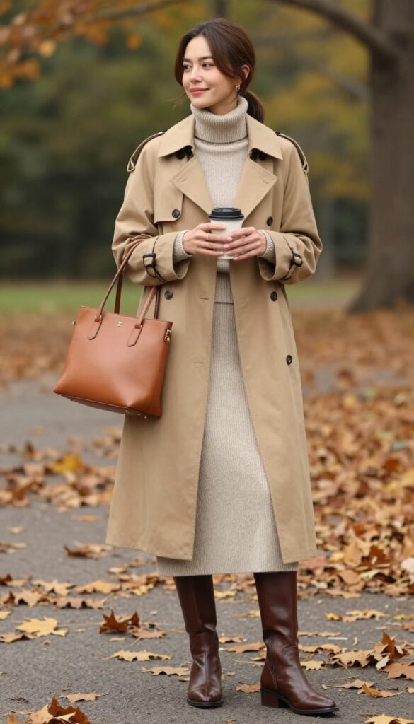 14. Trench Coat Over a Knit Set