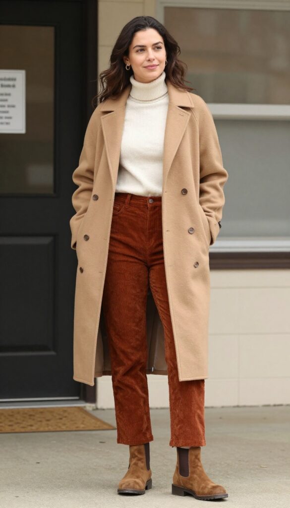 11. Corduroy Cool: Corduroy Pants + Turtleneck + Chelsea Boots