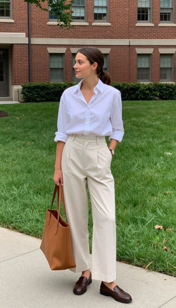 4. Button-Down Shirt with Wide-Leg Trousers