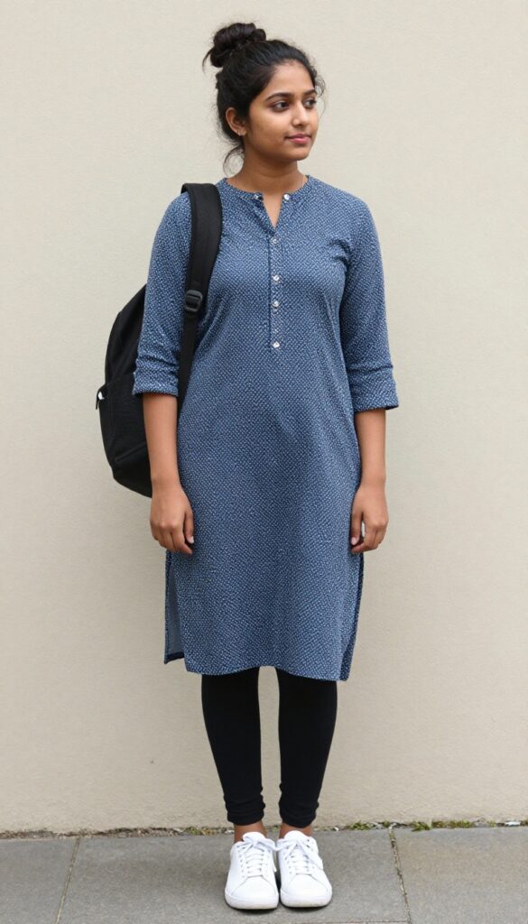 8. Long Kurta with Tights and Sneakers