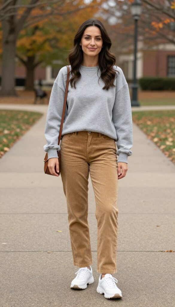 8. Sweatshirt + Corduroy Pants + Dad Sneakers