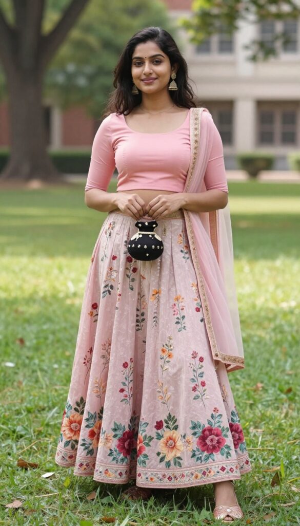5. Crop Top with High-Waisted Lehenga Skirt