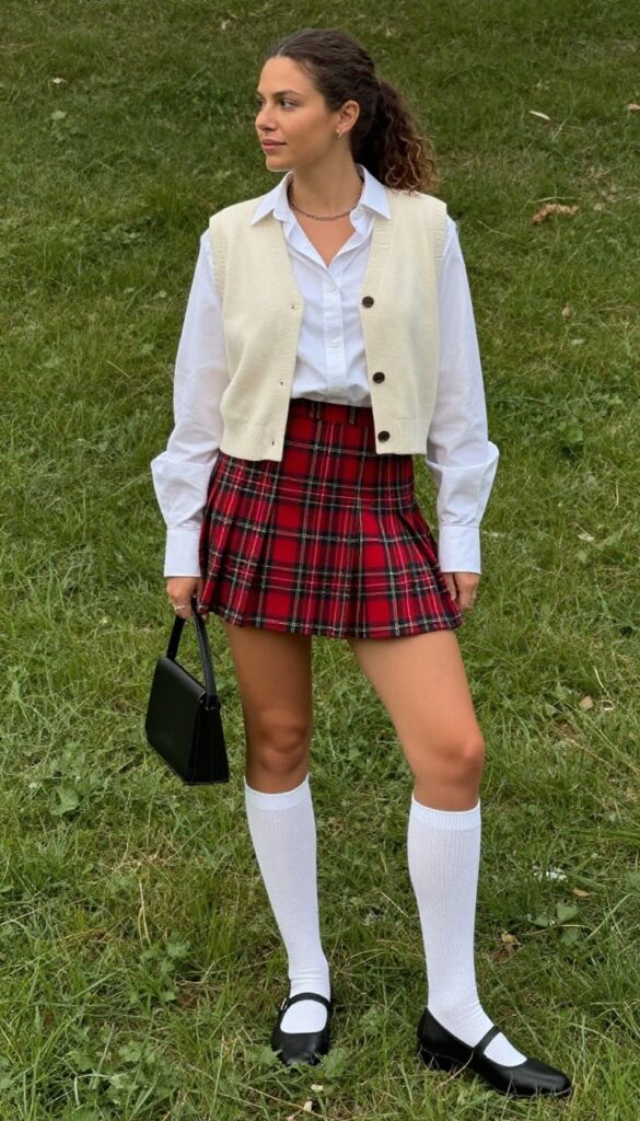 5. Pleated Mini Skirt and a Sweater Vest