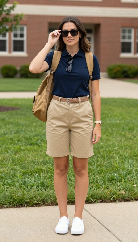 4. Polo Shirt with Chino Shorts and Slip-On Sneakers