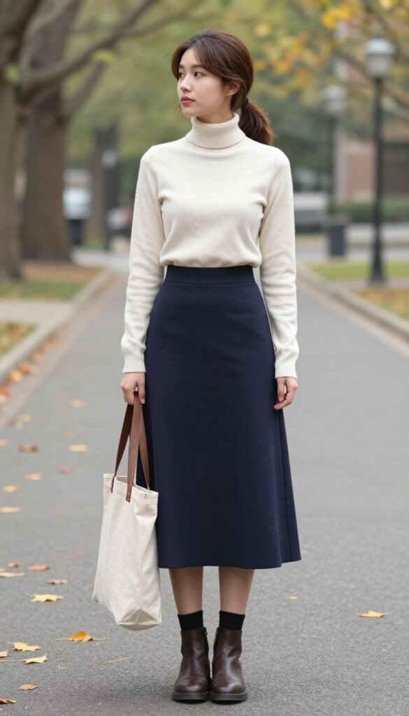 8. Turtleneck and A-Line Skirt
