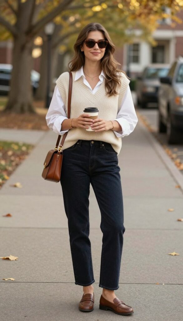2. Sweater Vest Over a Button-Down