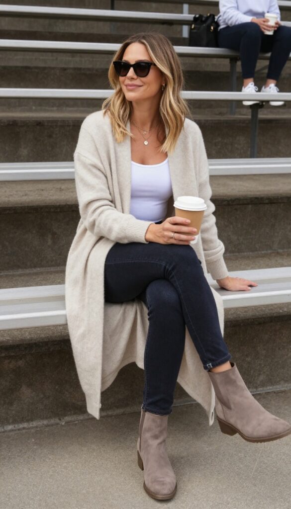6. Layered with a Lightweight Cardigan and Skinny Jeans