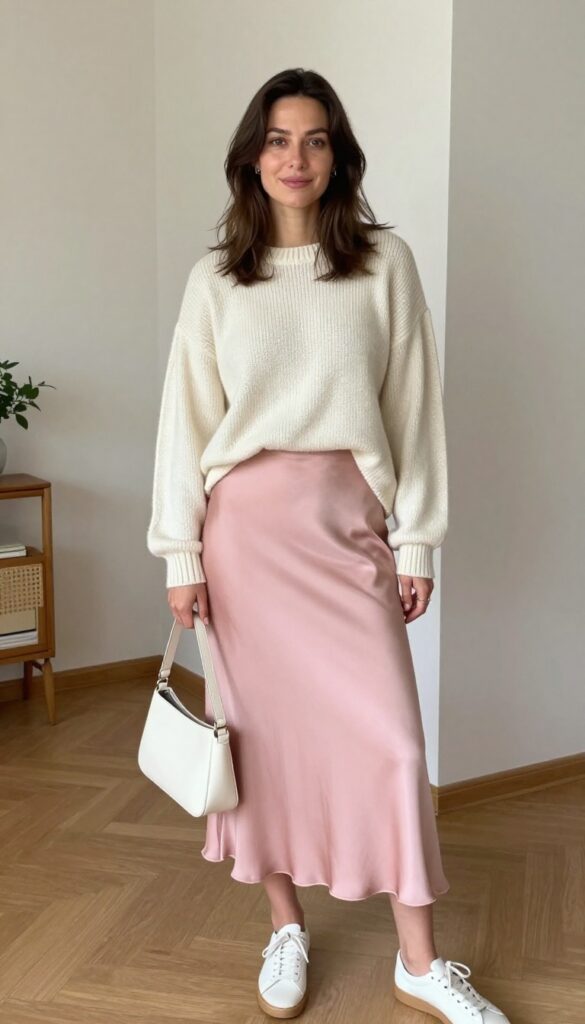 7. Silk Skirt with a Cozy Knit