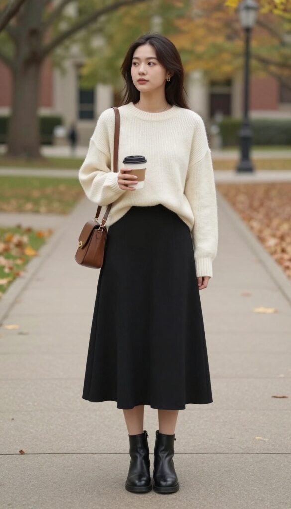 7. Midi Skirt and a Chunky Knit